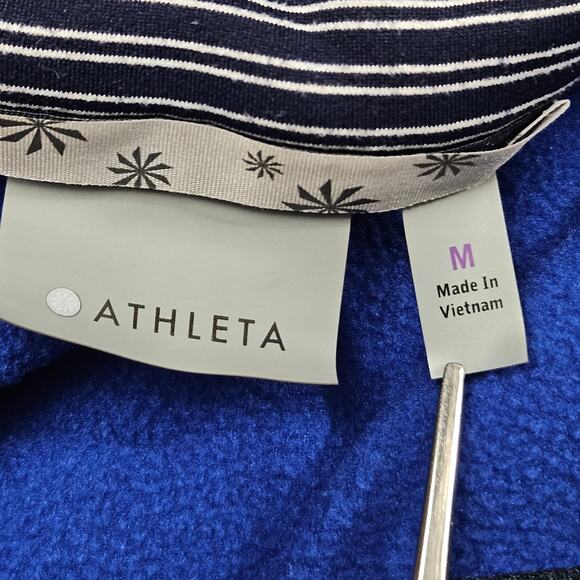 Athleta Full Zip Hoodie Size Medium Striped Fleece Lined Jacket Pockets Active - Picture 3 of 7